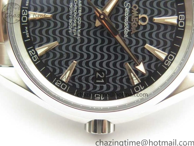 0129 FlexibleFit Aqua Terra 150M SS VSF 1:1 Best Edition Black Wave Textured Dial RG Hand on SS Bracelet A8500 Super Clone 8032